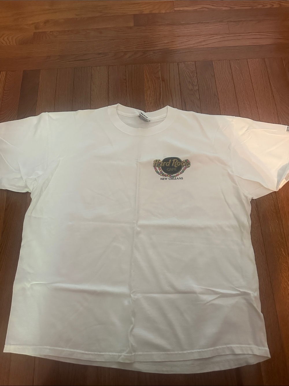 Hard Rock Cafe White Short Sleeve Tee with Small Multicolor Logo